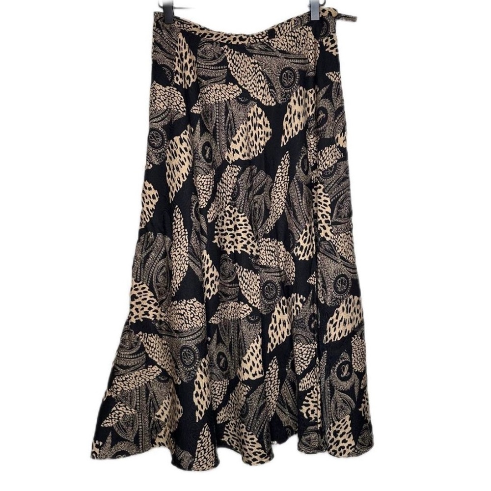 Jones New York Black and Cream Leaf Pattern Maxi Skirt Size 8